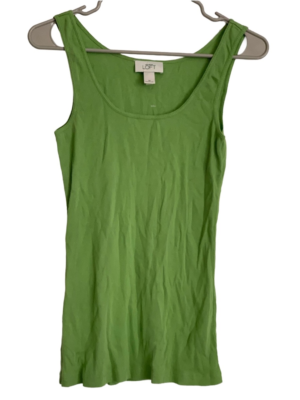 LOFT Women’s Dark Apple Green Sleeveless Tank Ribbed Cotton Tee Shirt